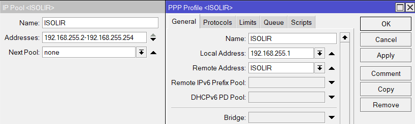 Isolir Pool dan Profile